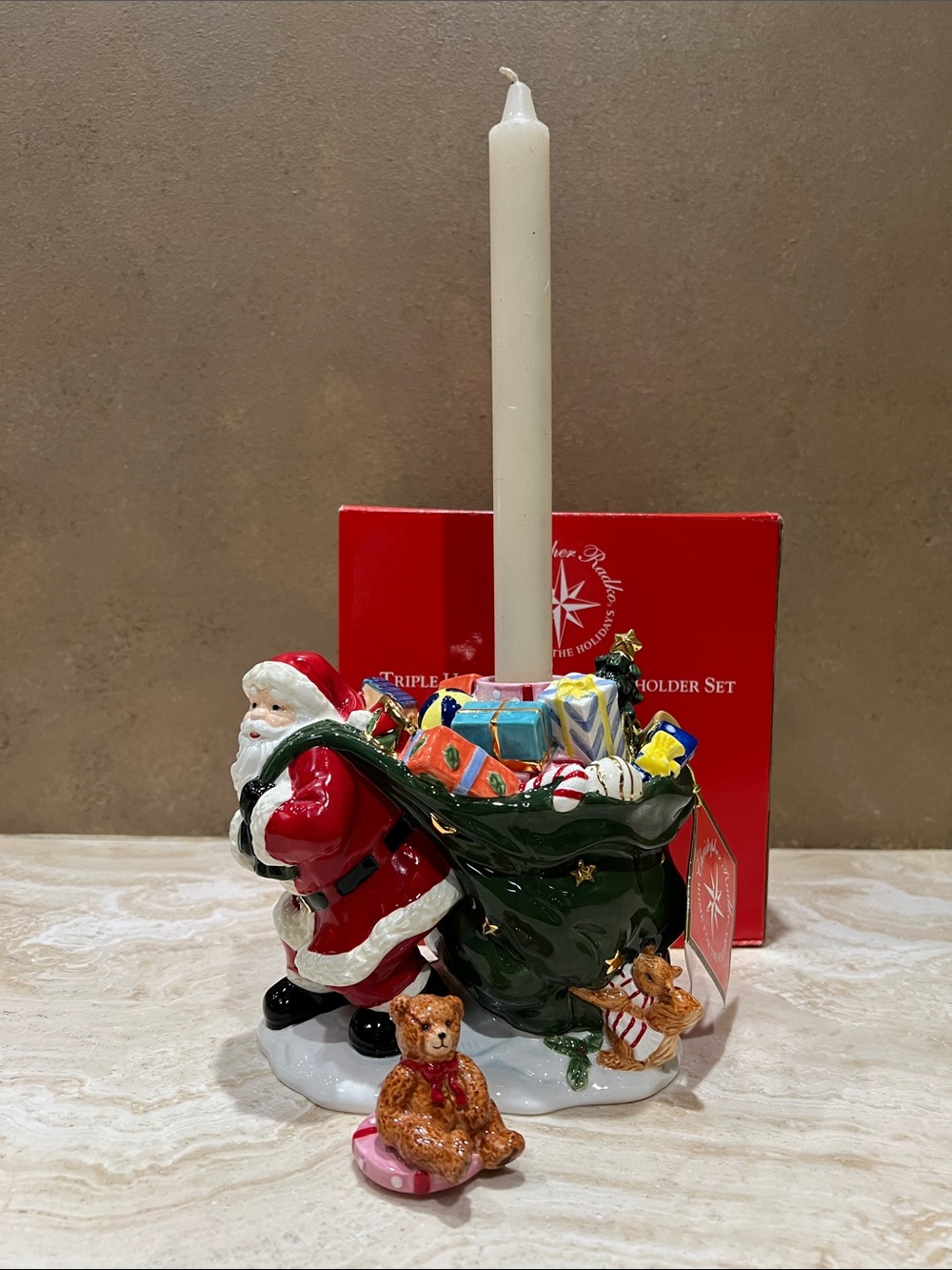 Christopher Radko Red, Green & Gold Santa with Gift Sack Candleholder - Picture 11 of 14